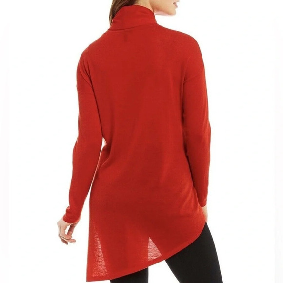 Eileen Fisher Sweater Women's XL Red Asymmetrical Merino Wool Drapey Cowl Casual - Picture 4 of 14
